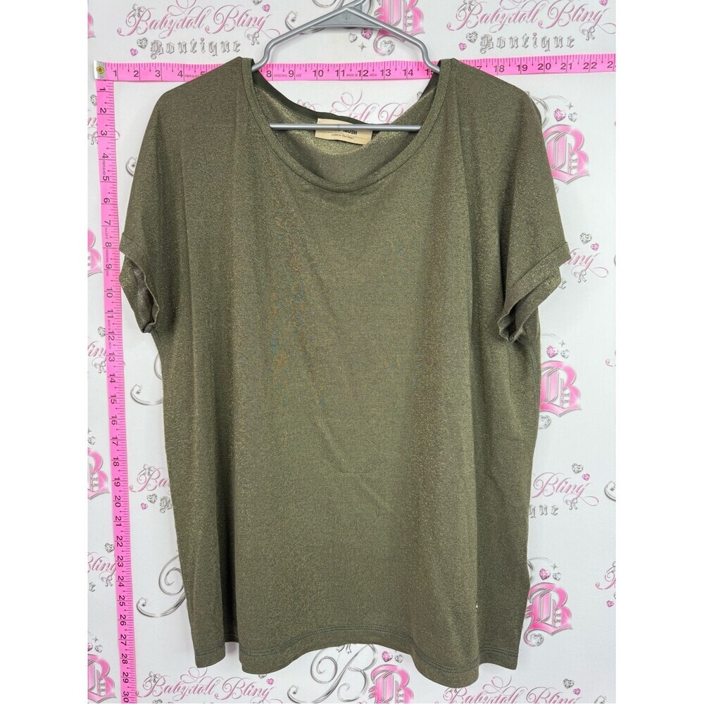MOS MOSH Women's Metallic Olive Short Sleeve Crewneck Tee by